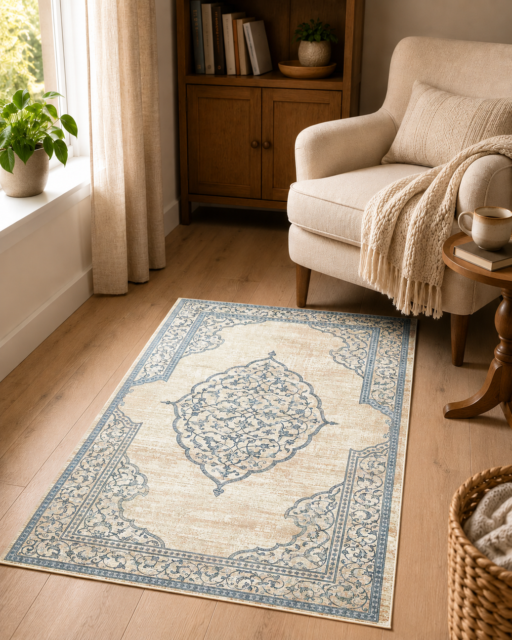Brilliant Blue Washable Turkish Rug Non-Slip 160X230cm