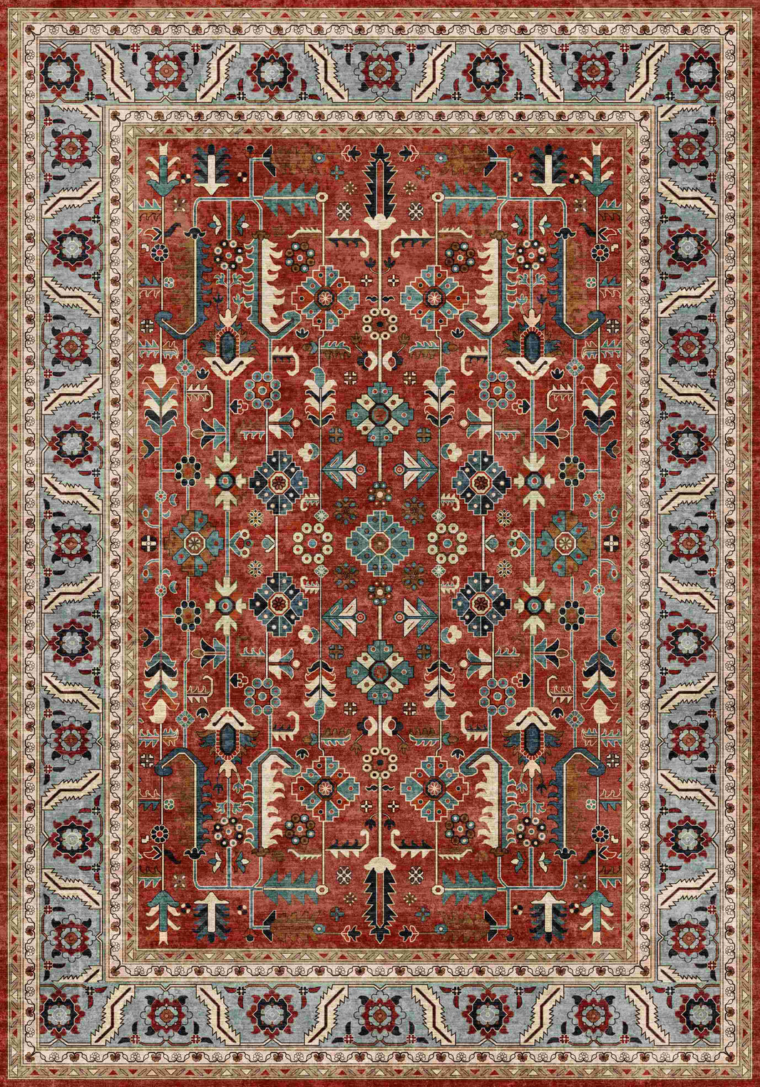 Regal Red Washable Turkish Rug Non-Slip 80X150cm