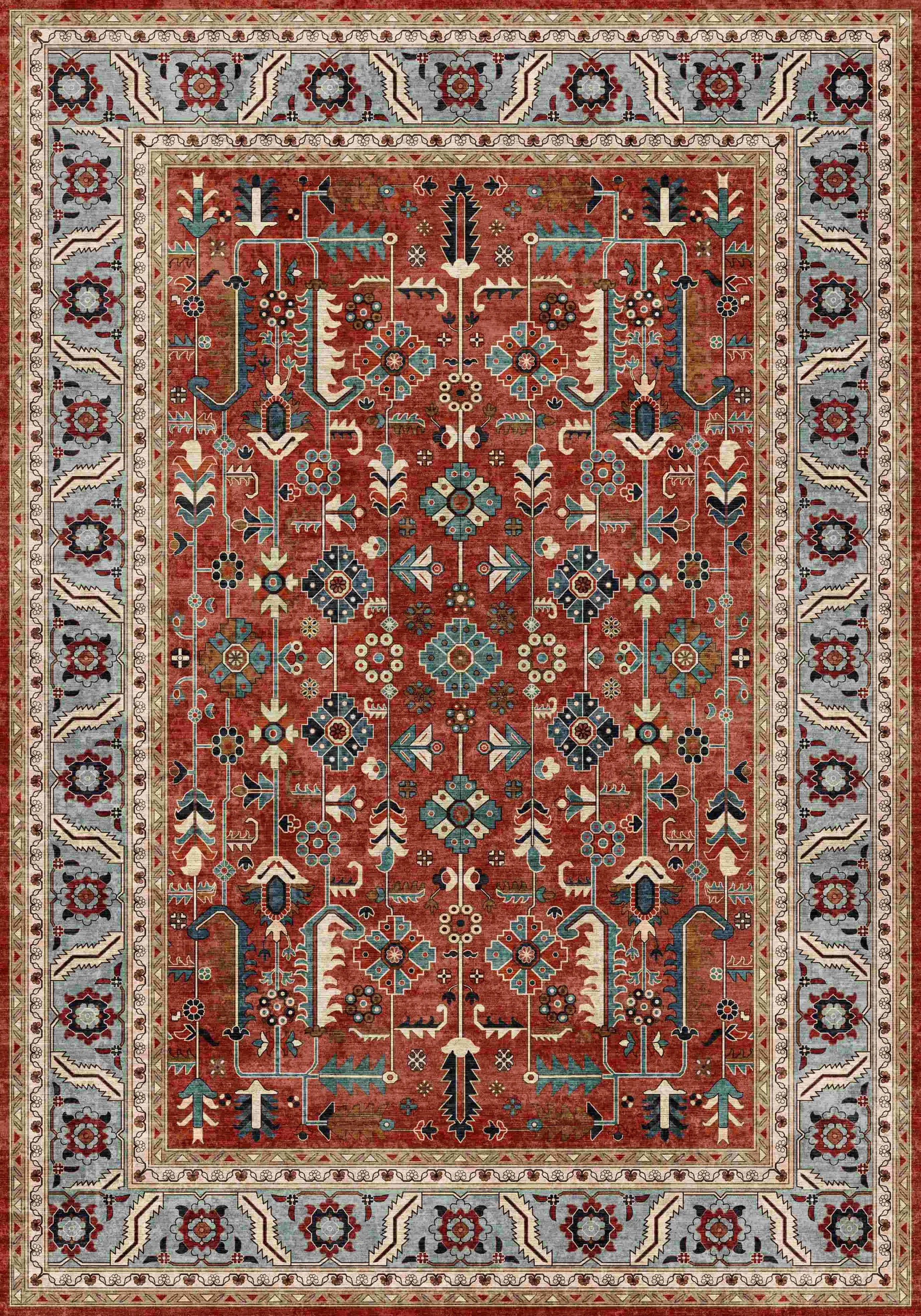 Regal Red Washable Turkish Rug Non-Slip 200X290cm