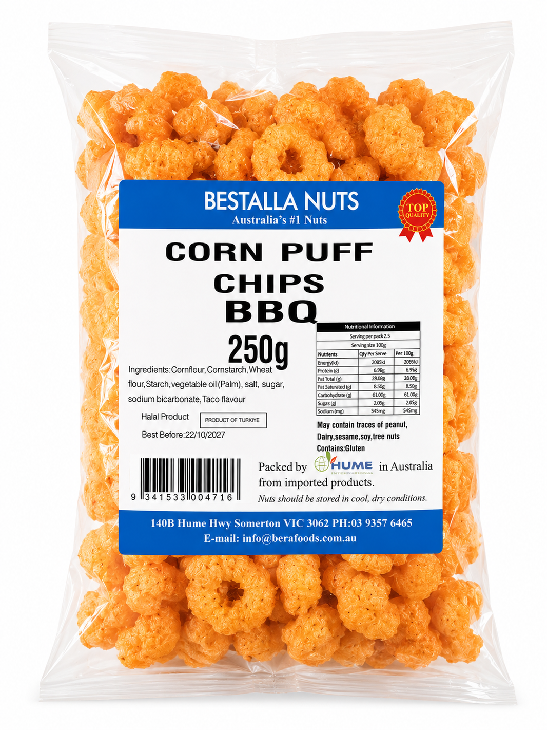 Bestalla Corn Puff Chips BBQ 250g
