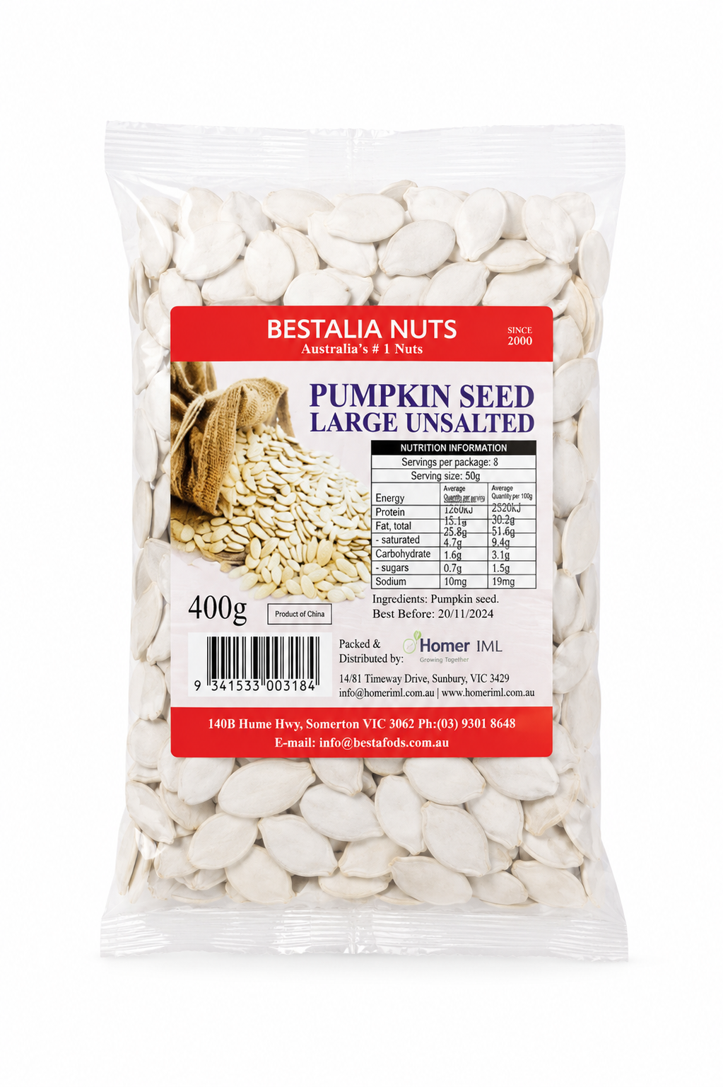 Bestalla Pumpkin Seeds Large Unsalted 400g