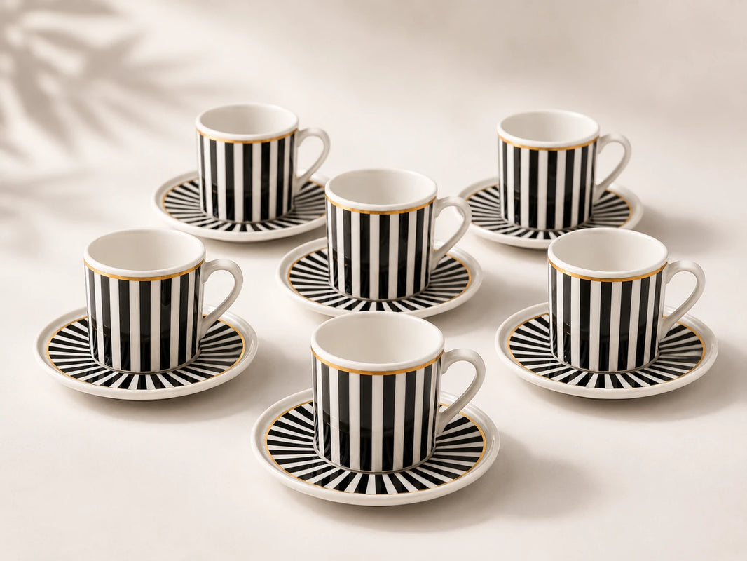 Emir Turkish Coffee Cups - Black&White Stripes Set of 6