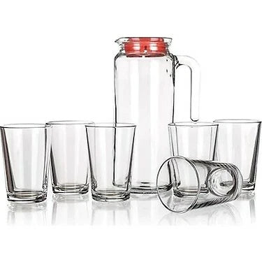 Pasabahce Sahra Glass Jug and 6 Tumblers