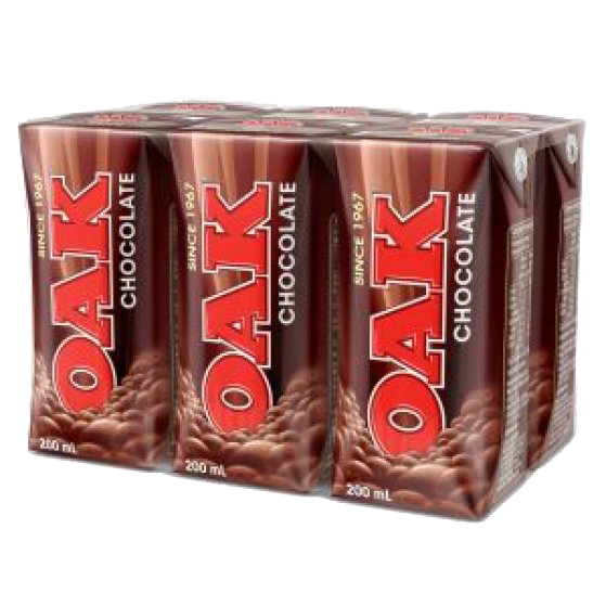 OAK UHT CHOCOLATE FLAVOURED MILK 6pk 200ml