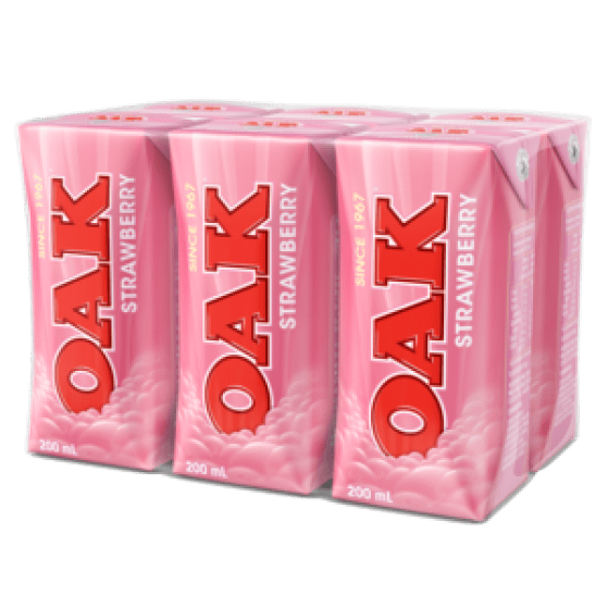 OAK UHT STRAWBERRY FLAVOURED MILK 6pk 200ml