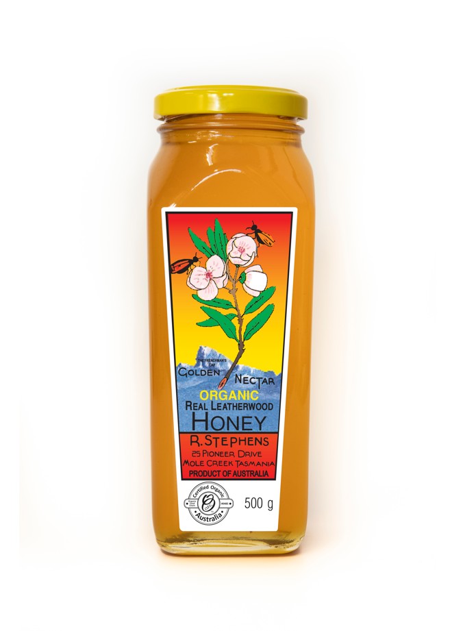 Golden Nectar Tasmanian Organic Leatherwood Honey Glass Jar 500g
