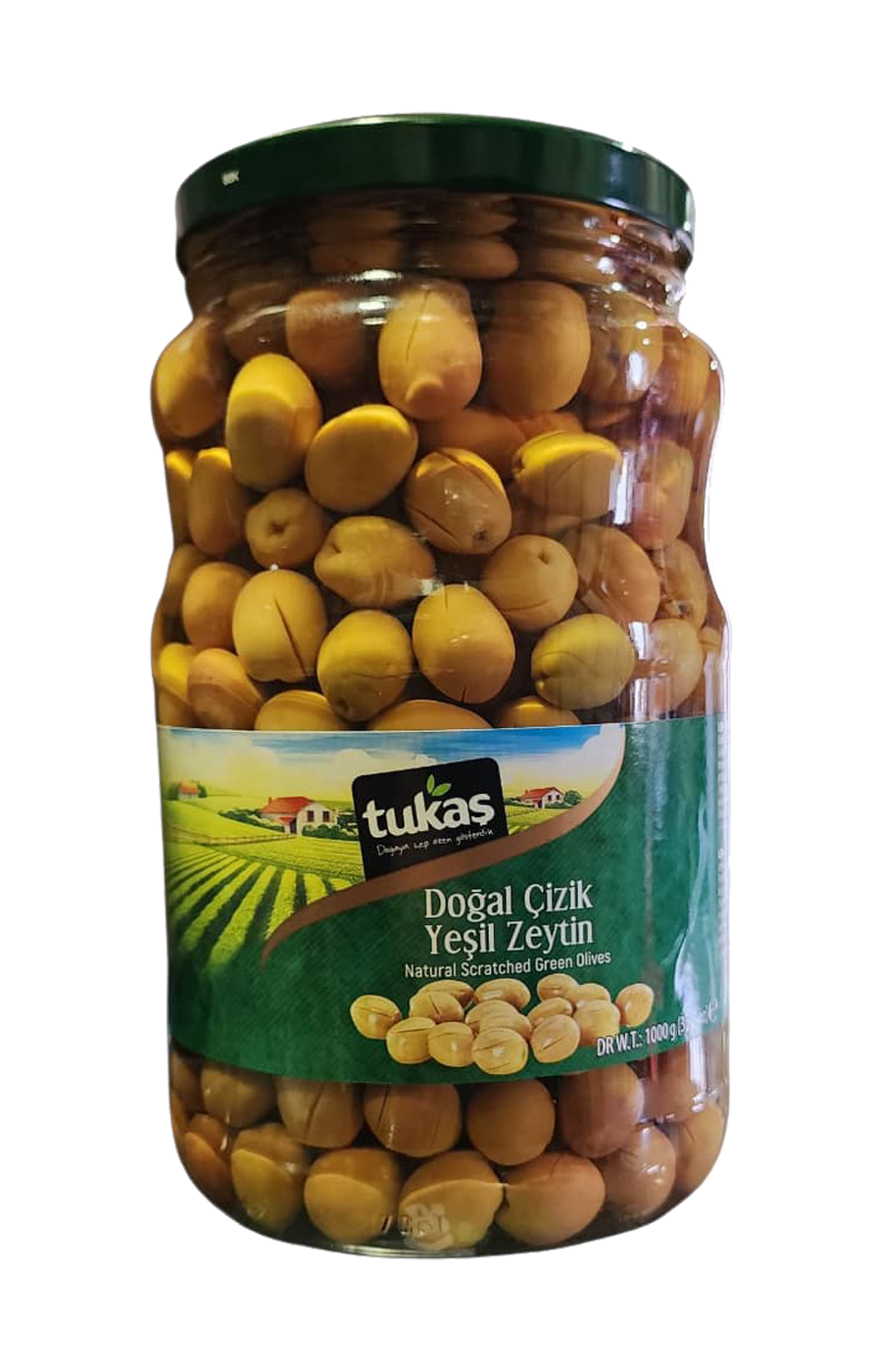 TUKAS SCRATCHED GREEN OLIVES (291-350) 1000GR