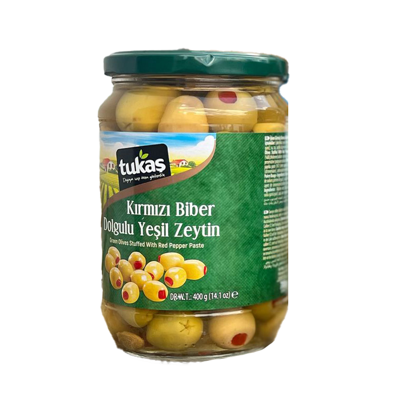 BİBERLİ YEŞİL ZEYTİN DOLGULU TUKAS 400 GR