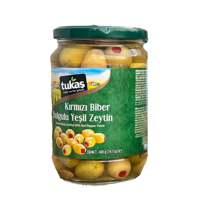 BİBERLİ YEŞİL ZEYTİN DOLGULU TUKAS 400 GR